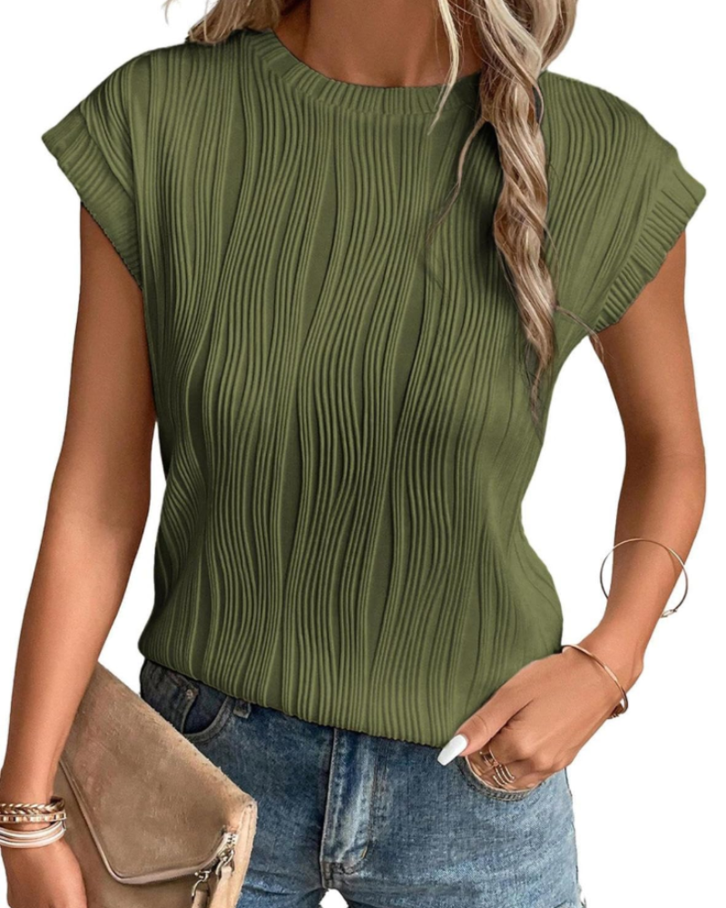 T-shirt Zuri Mulher – Top Malha Texturada Mangas Morcego & Corte Solto Chic