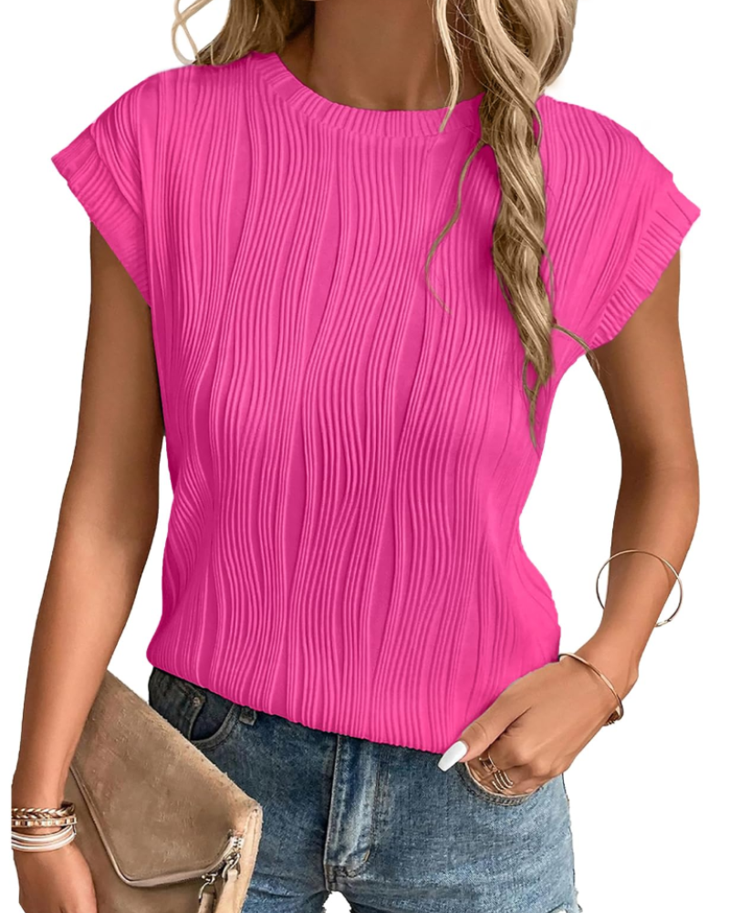 T-shirt Zuri Mulher – Top Malha Texturada Mangas Morcego & Corte Solto Chic