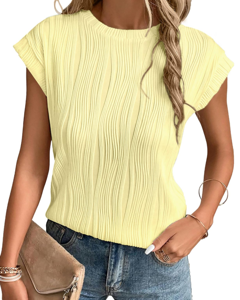 T-shirt Zuri Mulher – Top Malha Texturada Mangas Morcego & Corte Solto Chic