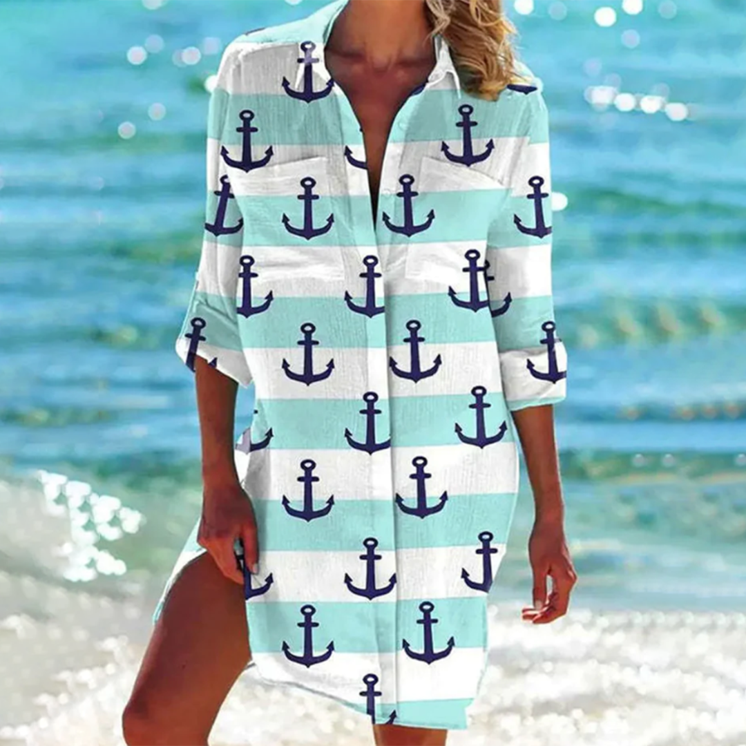 Valencia-Classique Robe Chemise Femme – Élégante Robe Trapèze aux Couleurs Estivales