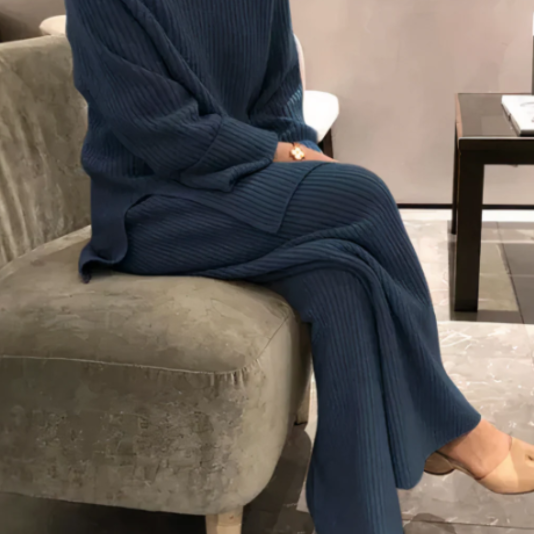 Avni Ensemble tricot pour femme – Svetr z prémiové bavlny volného střihu & kalhoty s širokými nohavicemi