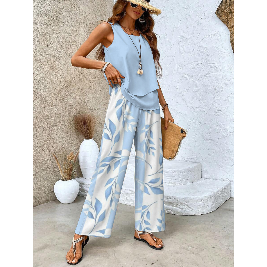 Dione Комплект для Жінок – Елегантний Комплект Без Рукавів з Накладним Топом і Широкими Штанами