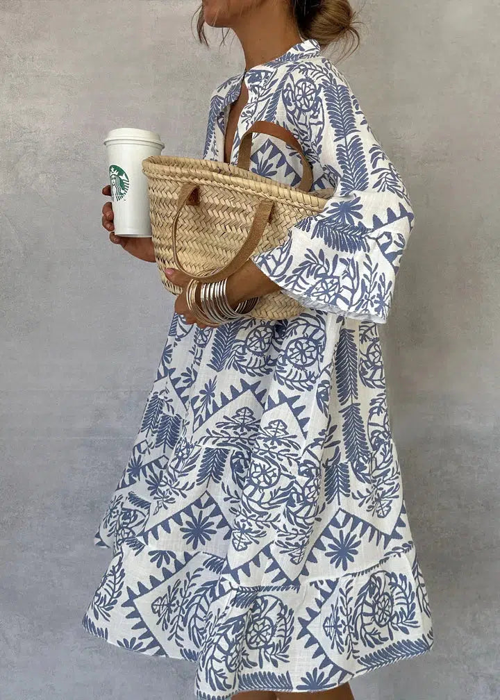 Abito lungo da donna Anastasia – Abito estivo bohémien con scollo a V e stampa floreale ariosa