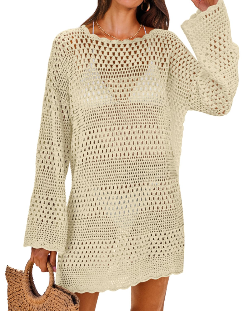 Vianney Robe de Plage Femme – Robe Crochet Transparente, Cover-Up Maille Été Élégant