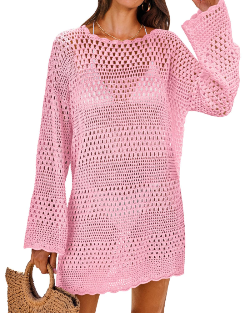 Vianney Robe de Plage Femme – Robe Crochet Transparente, Cover-Up Maille Été Élégant