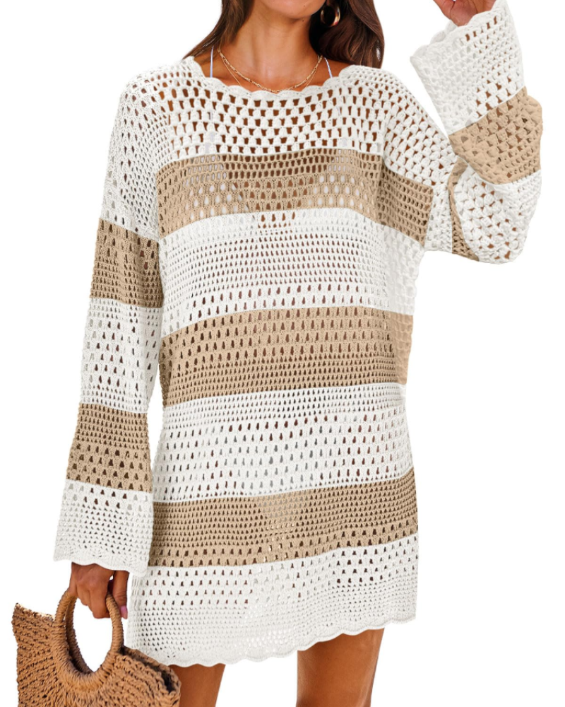 Vianney Robe de Plage Femme – Robe Crochet Transparente, Cover-Up Maille Été Élégant