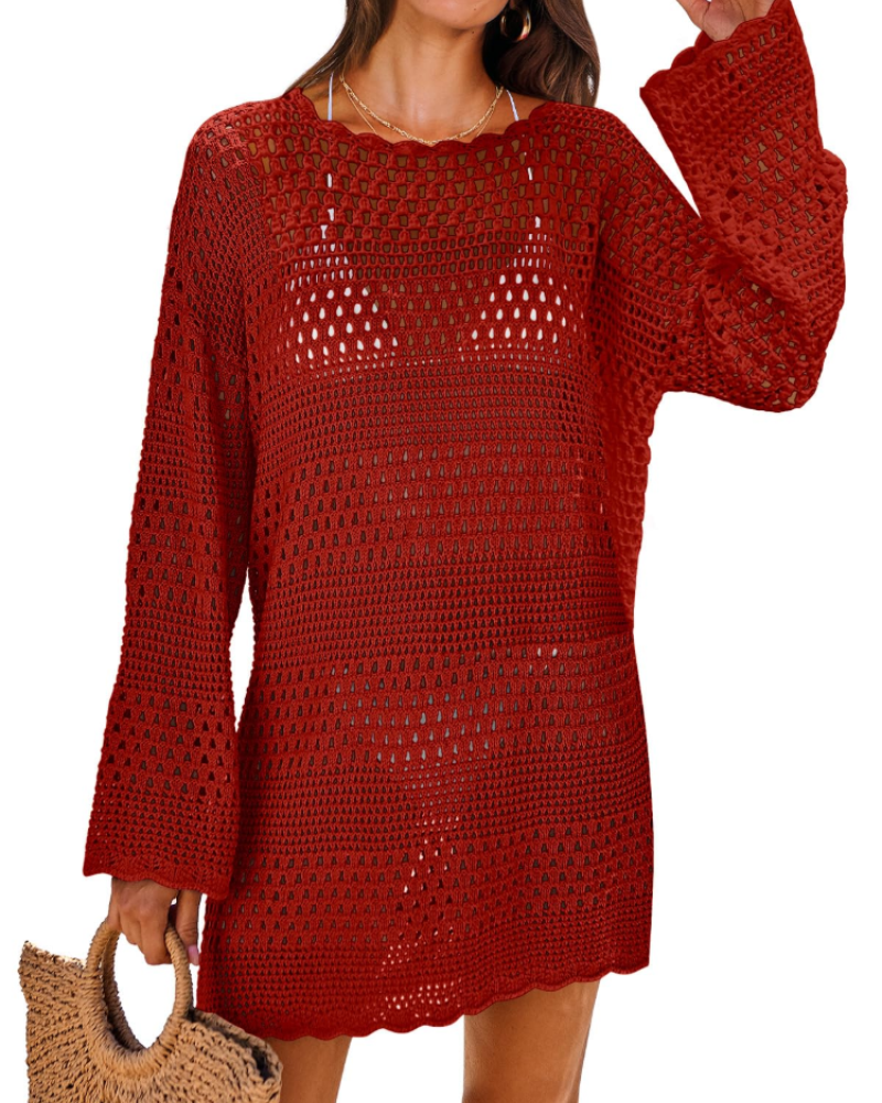 Vianney Robe de Plage Femme – Robe Crochet Transparente, Cover-Up Maille Été Élégant