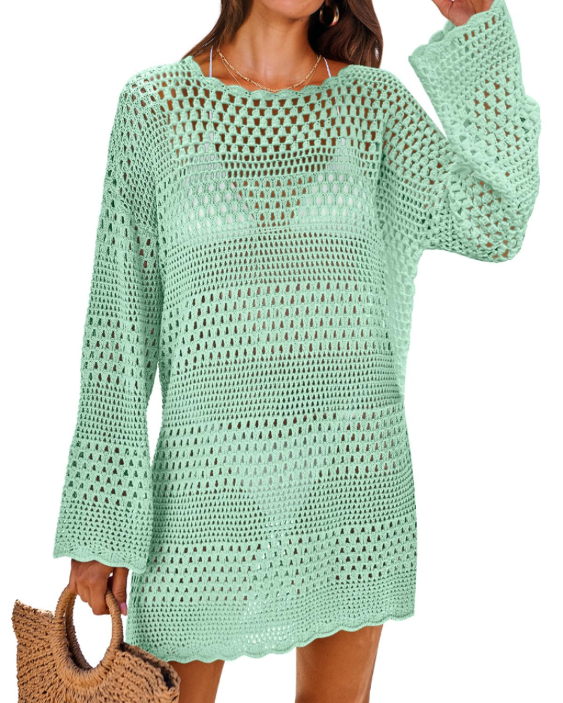 Vianney Robe de Plage Femme – Robe Crochet Transparente, Cover-Up Maille Été Élégant