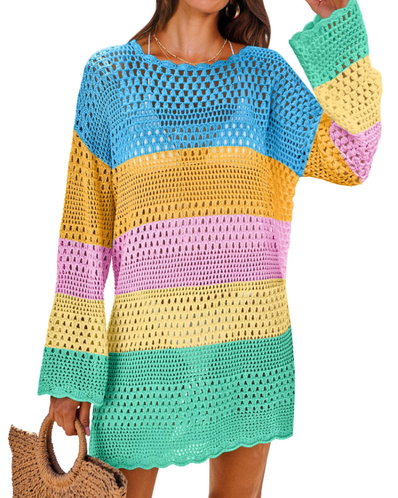 Vianney Robe de Plage Femme – Robe Crochet Transparente, Cover-Up Maille Été Élégant