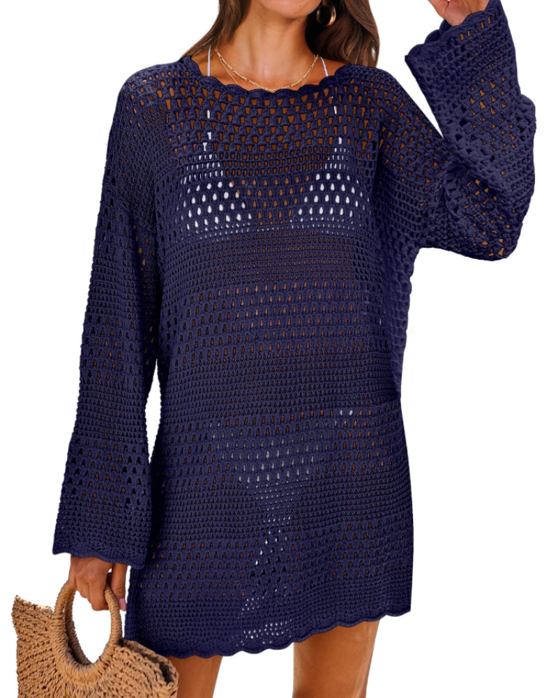Vianney Robe de Plage Femme – Robe Crochet Transparente, Cover-Up Maille Été Élégant
