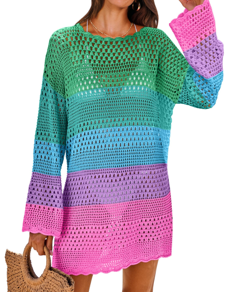 Vianney Robe de Plage Femme – Robe Crochet Transparente, Cover-Up Maille Été Élégant