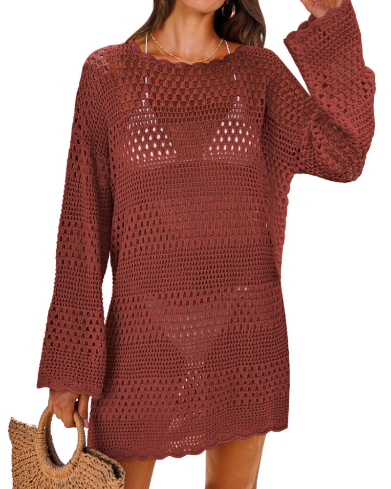 Vianney Robe de Plage Femme – Robe Crochet Transparente, Cover-Up Maille Été Élégant