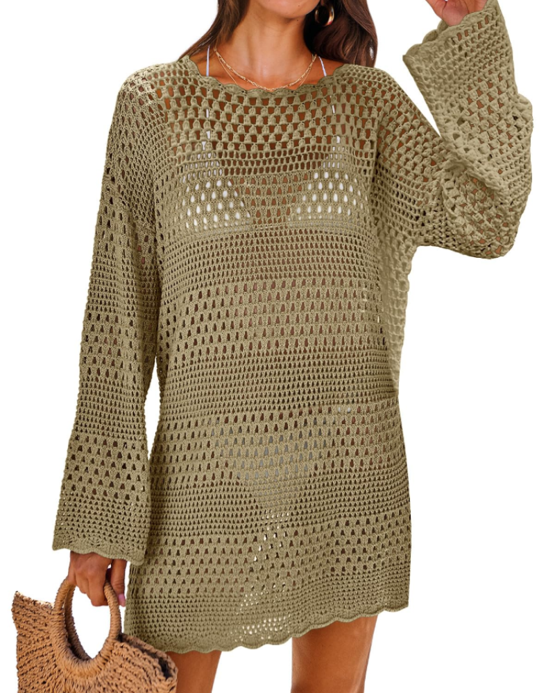Vianney Robe de Plage Femme – Robe Crochet Transparente, Cover-Up Maille Été Élégant