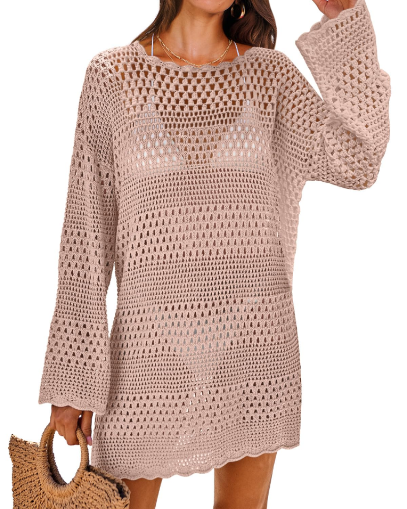 Vianney Robe de Plage Femme – Robe Crochet Transparente, Cover-Up Maille Été Élégant