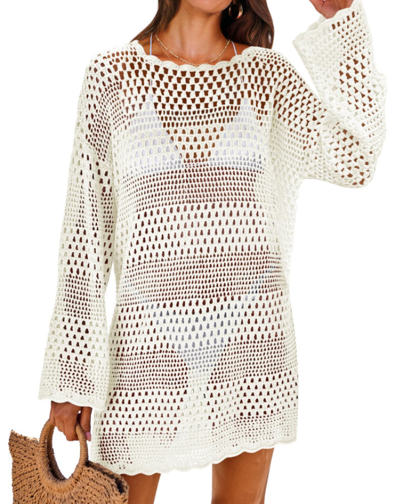 Vianney Robe de Plage Femme – Robe Crochet Transparente, Cover-Up Maille Été Élégant