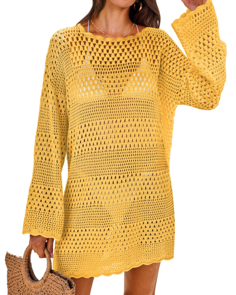 Vianney Robe de Plage Femme – Robe Crochet Transparente, Cover-Up Maille Été Élégant