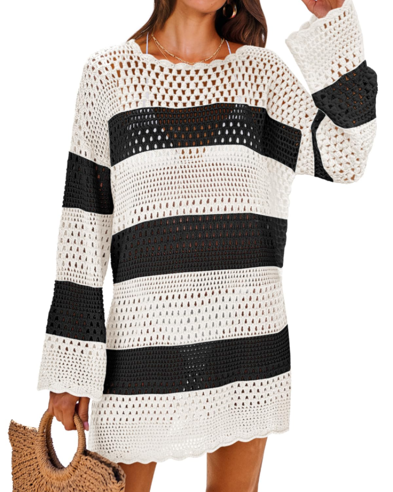 Vianney Robe de Plage Femme – Robe Crochet Transparente, Cover-Up Maille Été Élégant