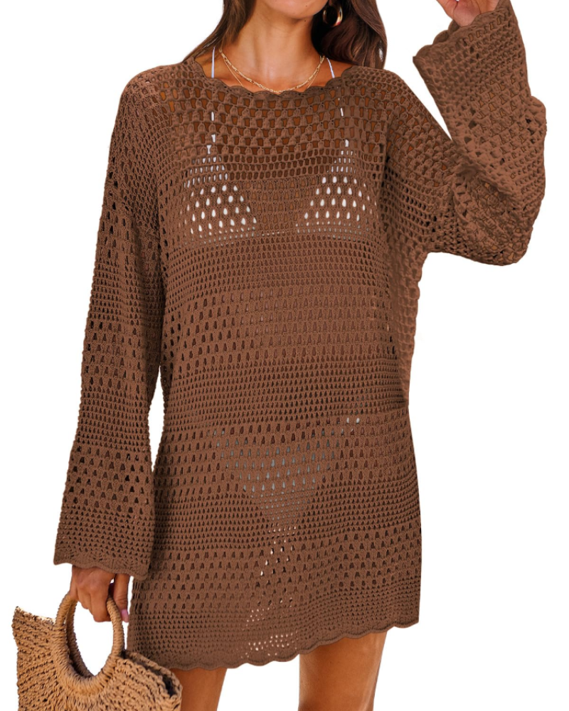 Vianney Robe de Plage Femme – Robe Crochet Transparente, Cover-Up Maille Été Élégant