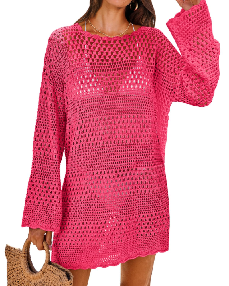 Vianney Robe de Plage Femme – Robe Crochet Transparente, Cover-Up Maille Été Élégant