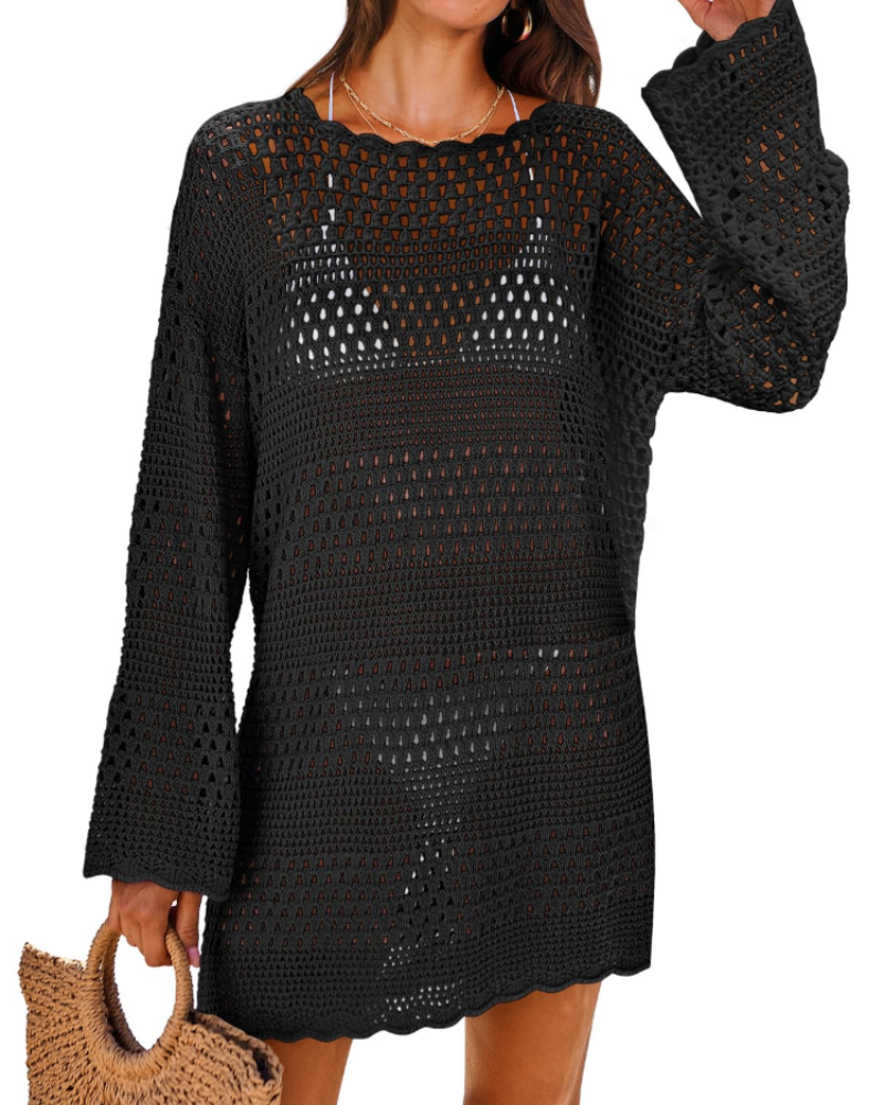 Vianney Robe de Plage Femme – Robe Crochet Transparente, Cover-Up Maille Été Élégant