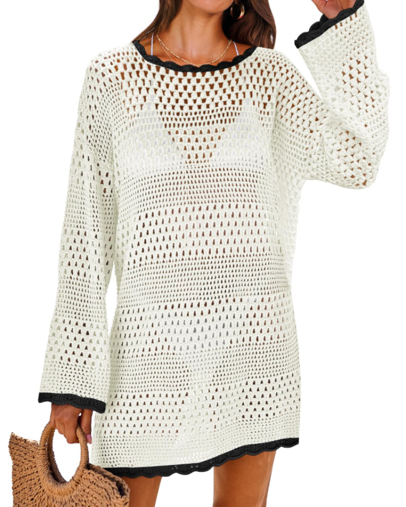 Vianney Robe de Plage Femme – Robe Crochet Transparente, Cover-Up Maille Été Élégant