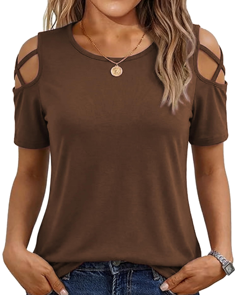 Vina Top Femme – T-shirt z odkrytymi ramionami, luźny krój high-low i modny letni styl