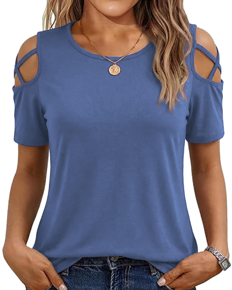 Vina Top Femme – T-shirt z odkrytymi ramionami, luźny krój high-low i modny letni styl