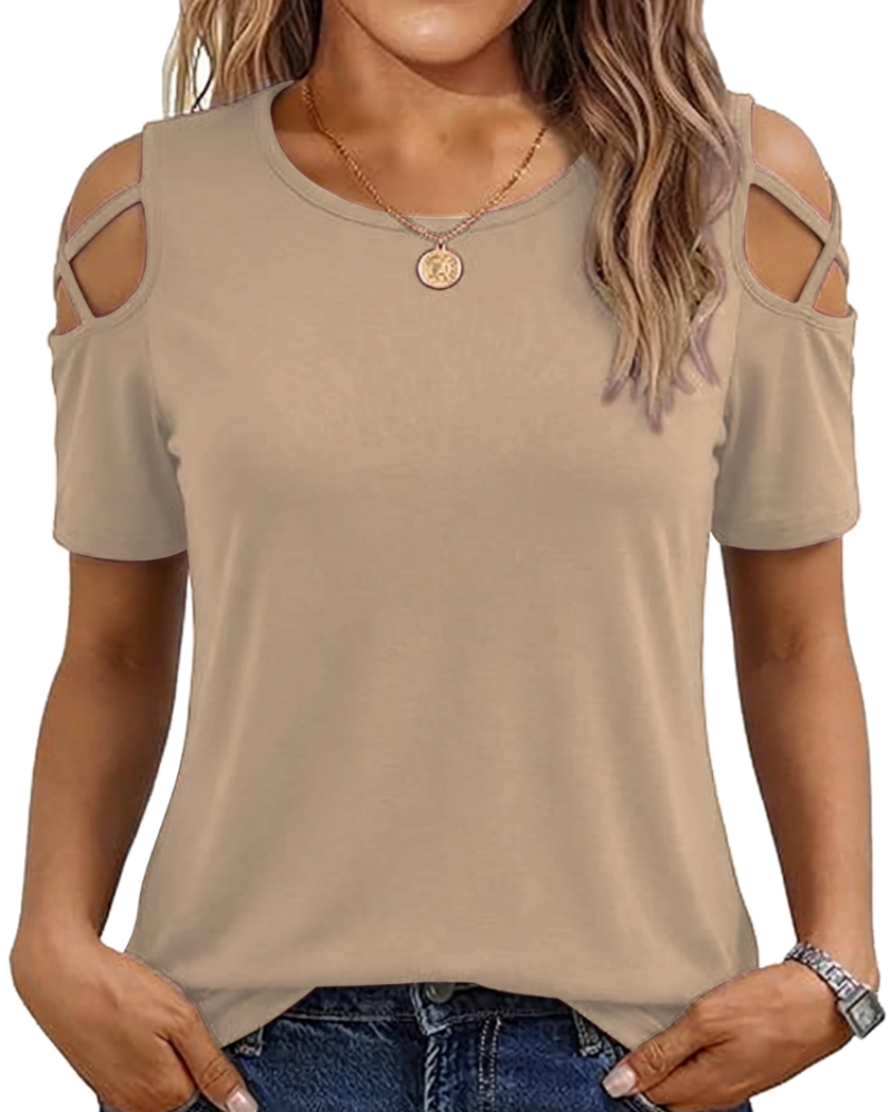 Vina Top Femme – T-shirt z odkrytymi ramionami, luźny krój high-low i modny letni styl