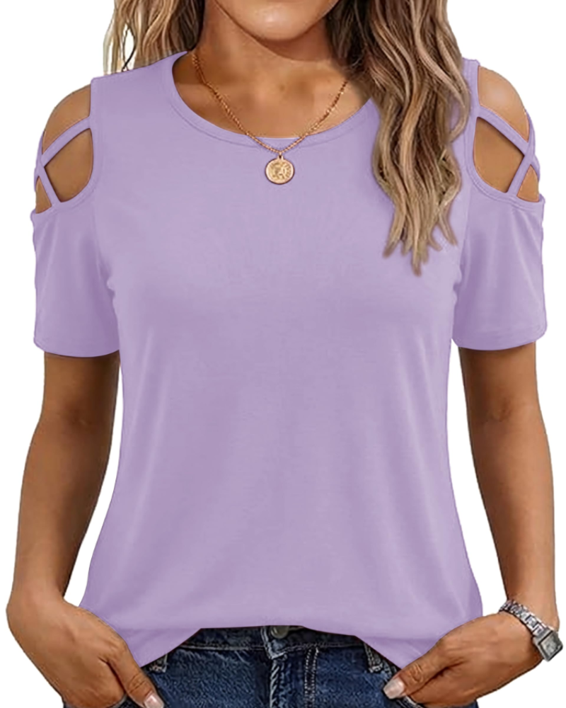 Vina Top Femme – T-shirt z odkrytymi ramionami, luźny krój high-low i modny letni styl