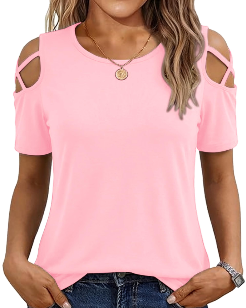 Vina Top Femme – T-shirt z odkrytymi ramionami, luźny krój high-low i modny letni styl