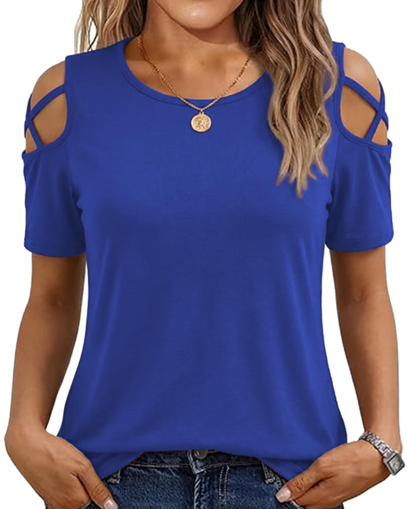 Vina Top Femme – T-shirt z odkrytymi ramionami, luźny krój high-low i modny letni styl