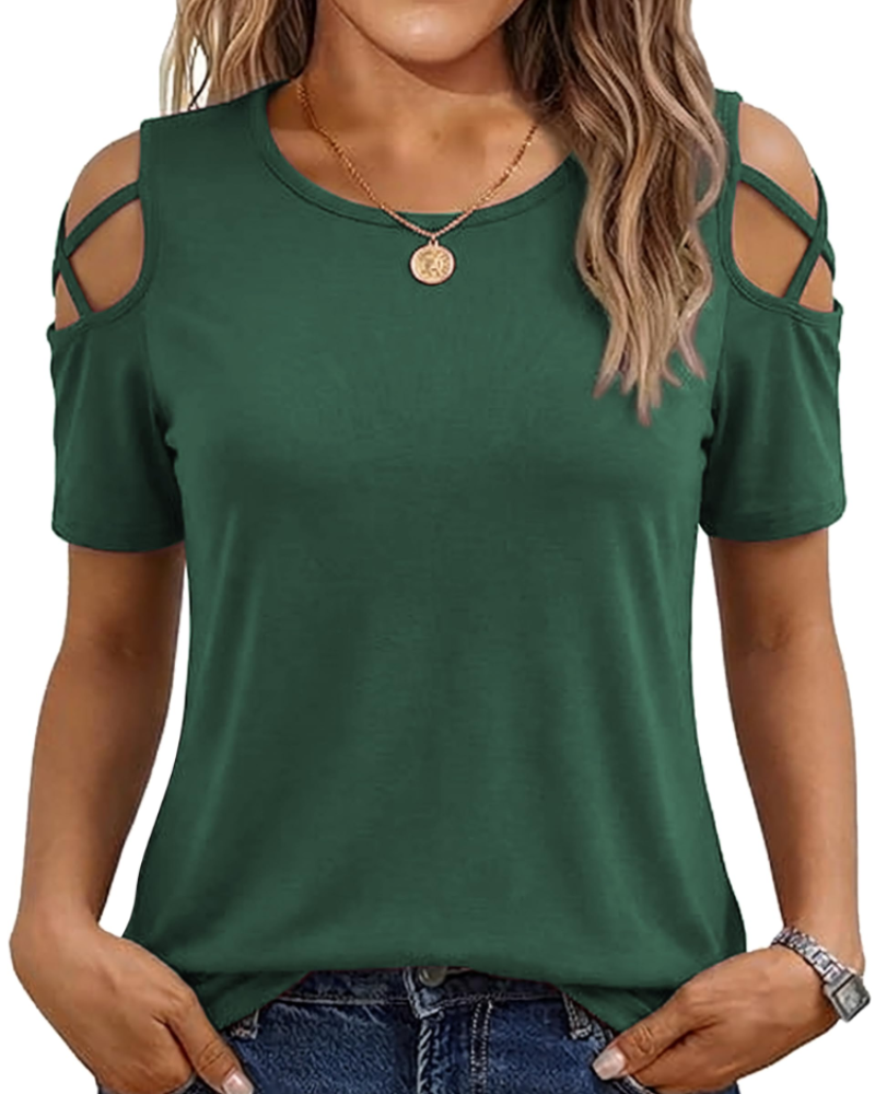 Vina Top Femme – T-shirt z odkrytymi ramionami, luźny krój high-low i modny letni styl