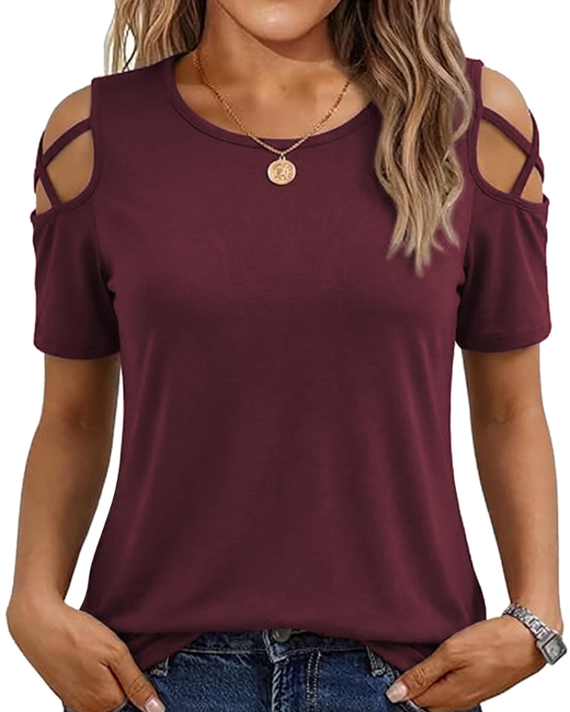 Vina Top Femme – T-shirt z odkrytymi ramionami, luźny krój high-low i modny letni styl