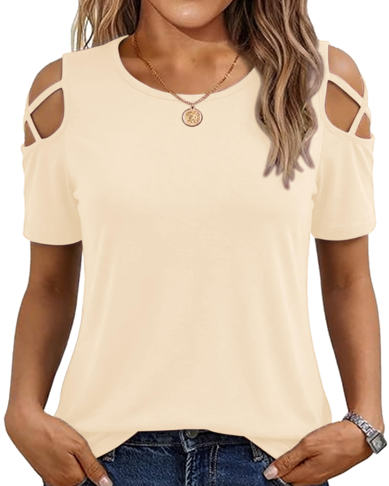 Vina Top Femme – T-shirt z odkrytymi ramionami, luźny krój high-low i modny letni styl