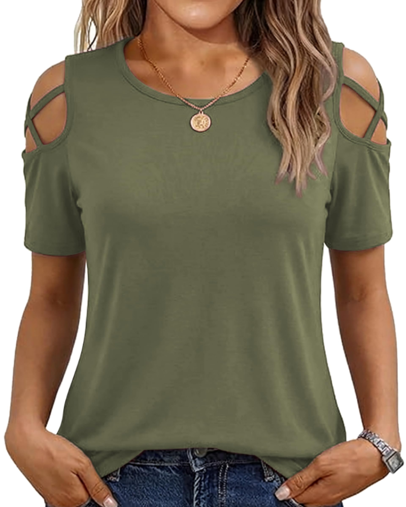 Vina Top Femme – T-shirt z odkrytymi ramionami, luźny krój high-low i modny letni styl