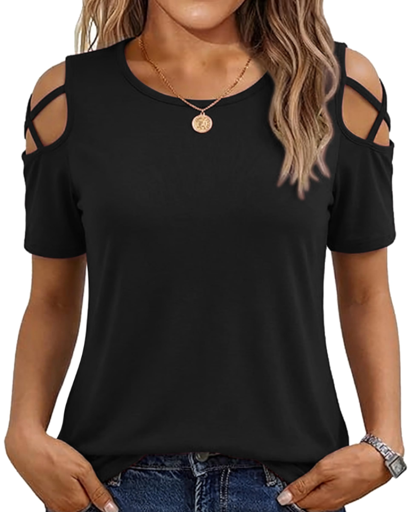 Vina Top Femme – T-shirt z odkrytymi ramionami, luźny krój high-low i modny letni styl