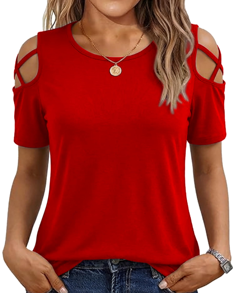 Vina Top Femme – T-shirt z odkrytymi ramionami, luźny krój high-low i modny letni styl