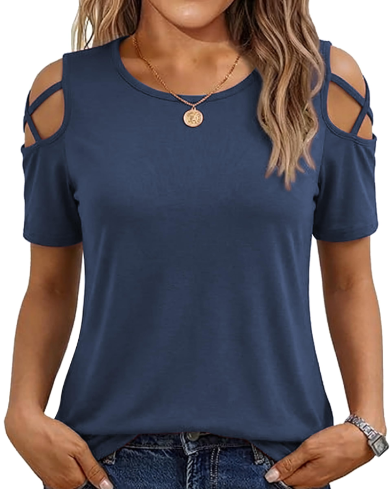 Vina Top Femme – T-shirt z odkrytymi ramionami, luźny krój high-low i modny letni styl