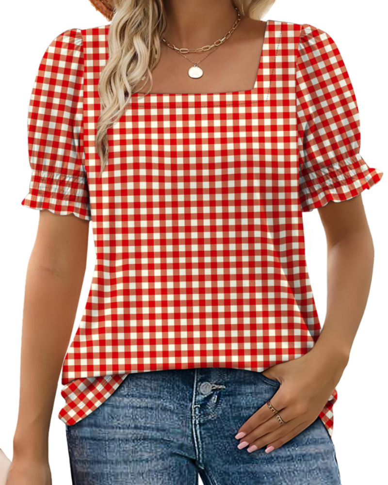 Vira Top Women – Square Neck T-shirt with Ruffle Sleeves, Elegant Summer Fit