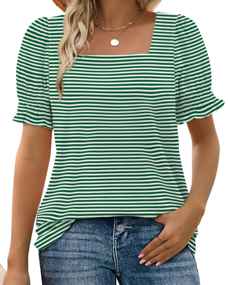 Vira Top Women – Square Neck T-shirt with Ruffle Sleeves, Elegant Summer Fit