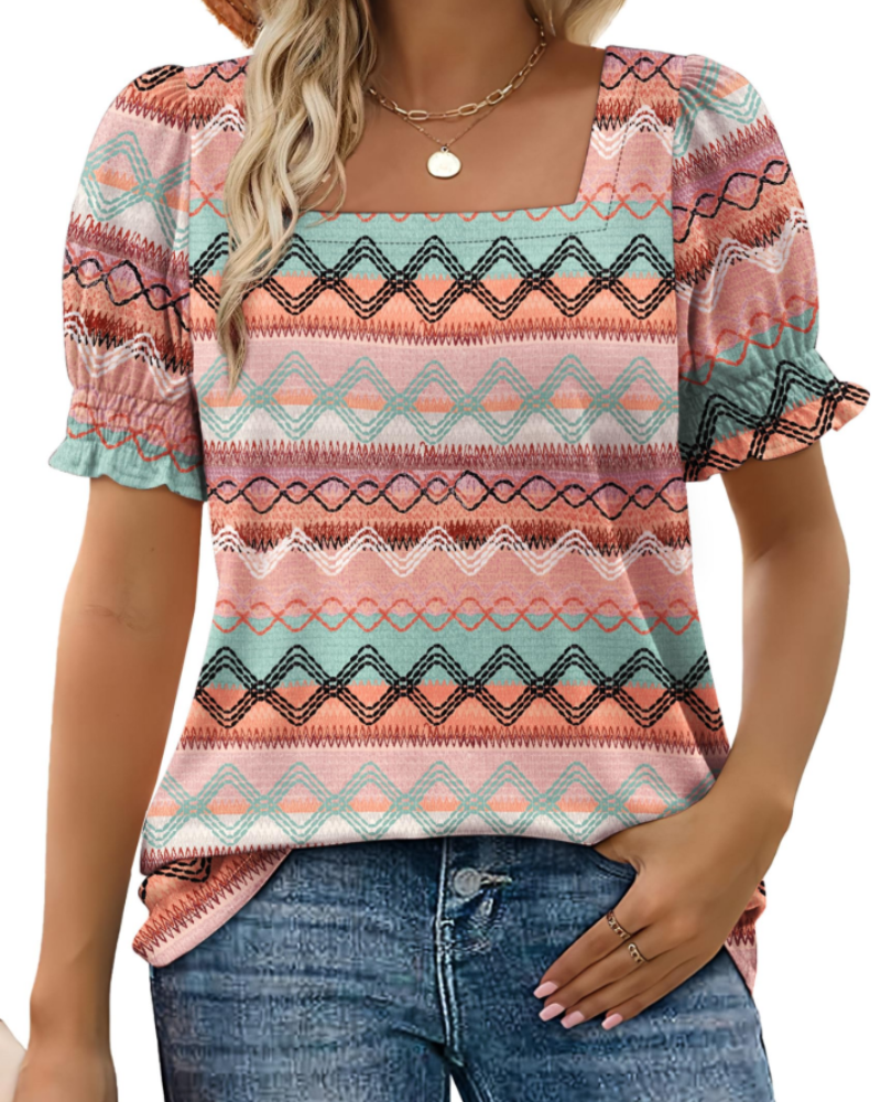 Vira Top Women – Square Neck T-shirt with Ruffle Sleeves, Elegant Summer Fit