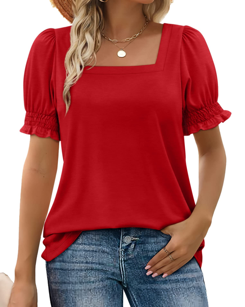 Vira Top Women – Square Neck T-shirt with Ruffle Sleeves, Elegant Summer Fit
