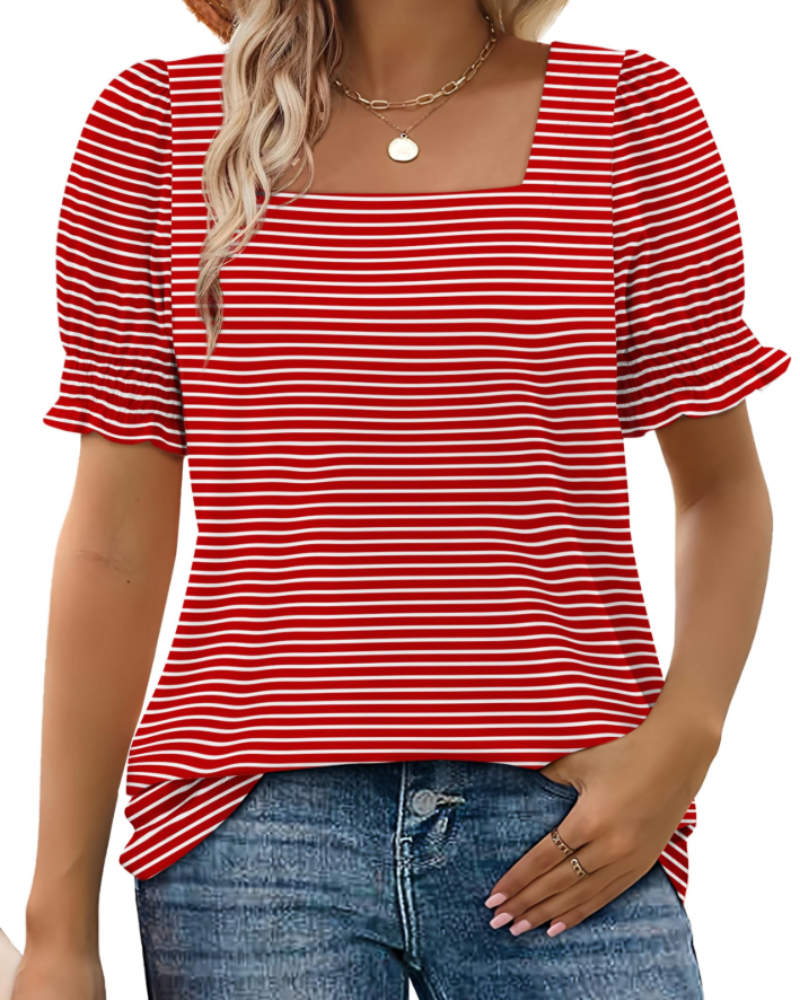 Vira Top Women – Square Neck T-shirt with Ruffle Sleeves, Elegant Summer Fit