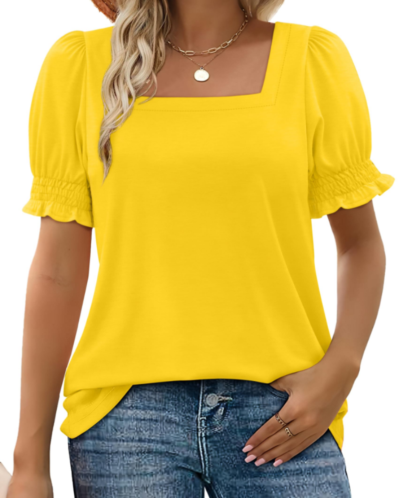 Vira Top Women – Square Neck T-shirt with Ruffle Sleeves, Elegant Summer Fit