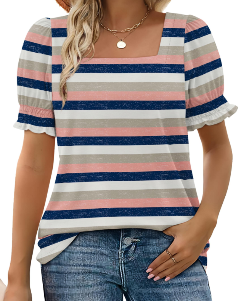 Vira Top Women – Square Neck T-shirt with Ruffle Sleeves, Elegant Summer Fit