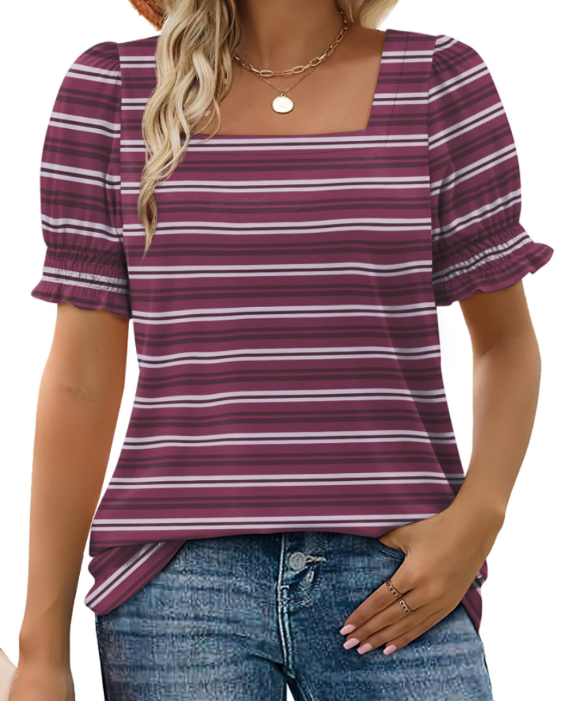 Vira Top Women – Square Neck T-shirt with Ruffle Sleeves, Elegant Summer Fit