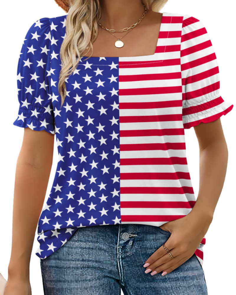 Vira Top Women – Square Neck T-shirt with Ruffle Sleeves, Elegant Summer Fit