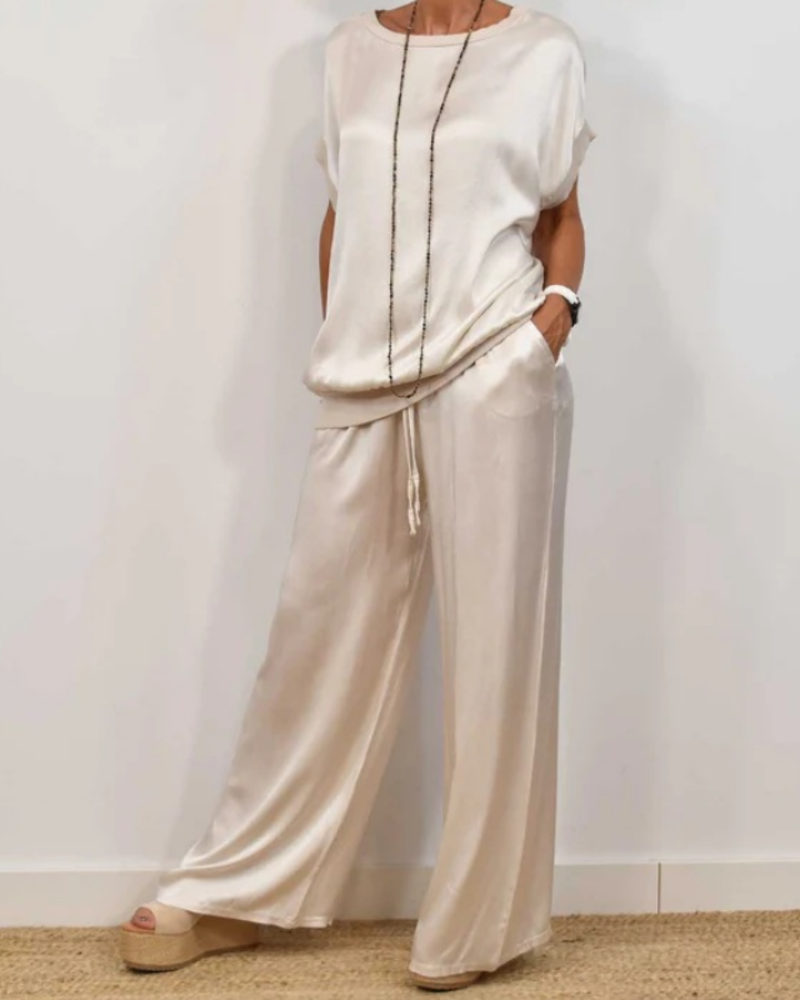 Portia Ensemble Satin Femme – Dámsky saténový set 2 diely: široké nohavice a elegantný voľný top