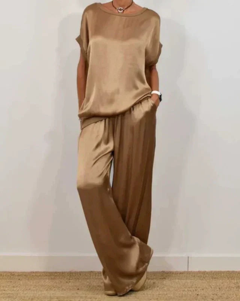 Portia Ensemble Satin Femme – Dámsky saténový set 2 diely: široké nohavice a elegantný voľný top