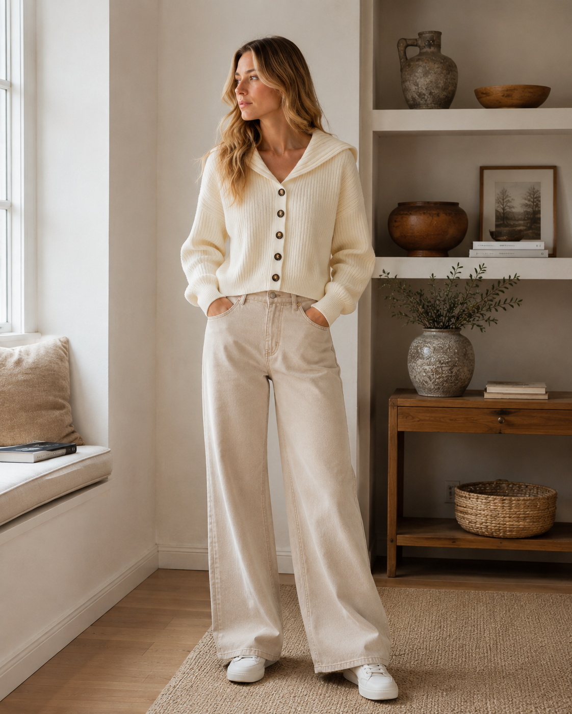 Bexley Cardigan en Maille Femme – Col Marin, Boutonné & Texture Côtelée